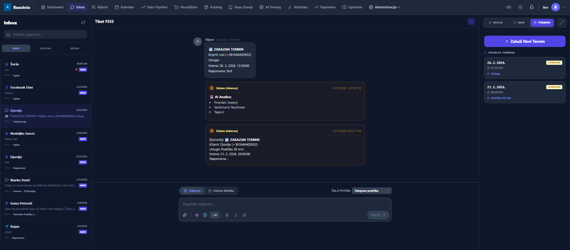 Resolvio Omnichannel Inbox – prikaz tiketa i razgovora